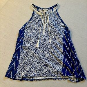 Lucky Brand Blue Boho Blouse Women’s M Tassel Tank Top